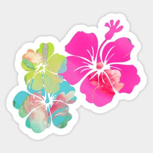 PixDezines Hibiscus Pink, Green+Blue Sticker